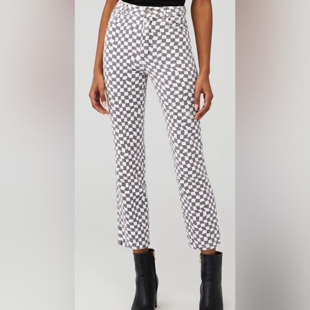 Distorted Checkerboard Jeans Peppermayo Gray White Y2K Straight Leg Size 2